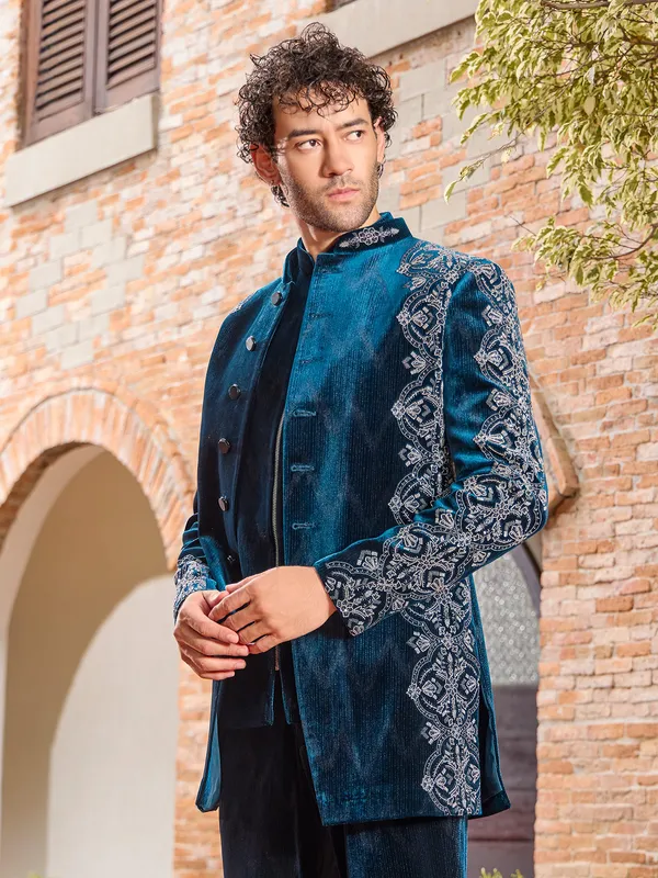 Regal rama blue velvet stone work indo western