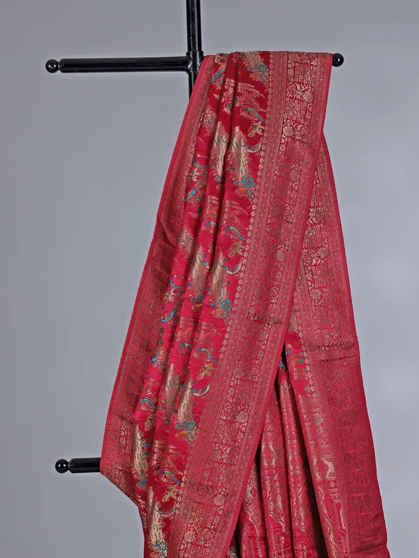 Regal red masru silk saree with zari weaving