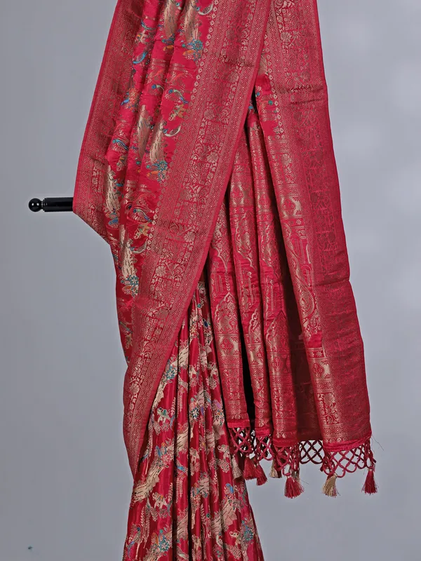 Regal red masru silk saree with zari weaving