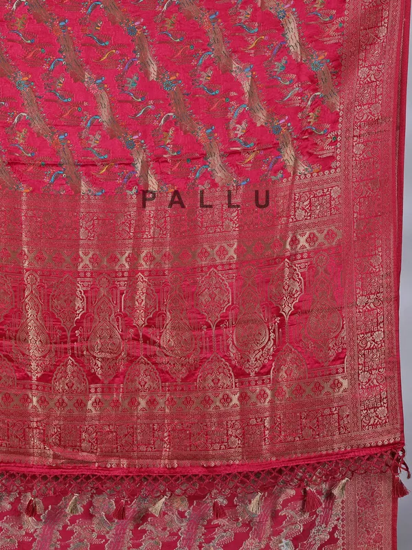 Regal red masru silk saree with zari weaving