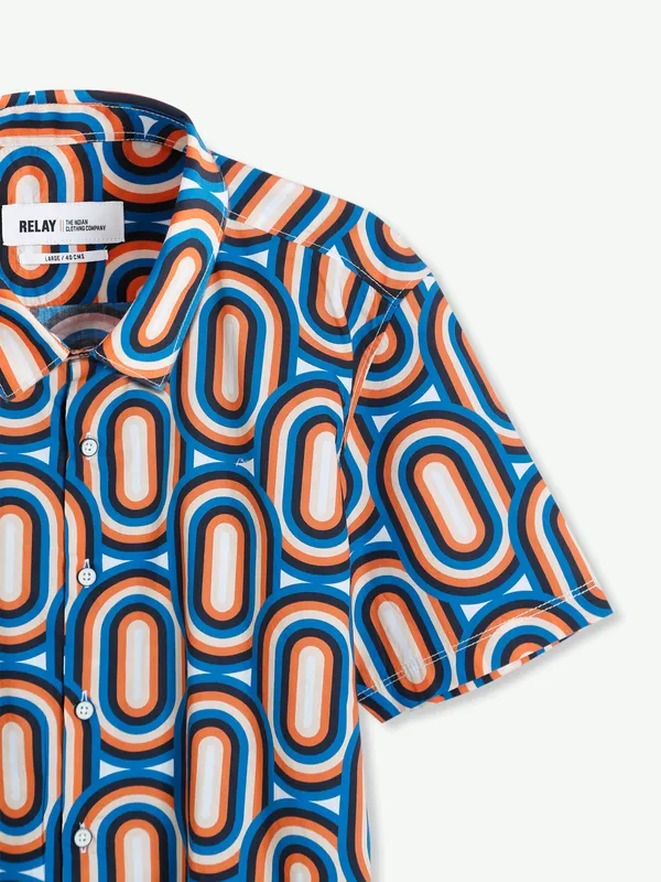 Relay cotton blue and orange printed shirt