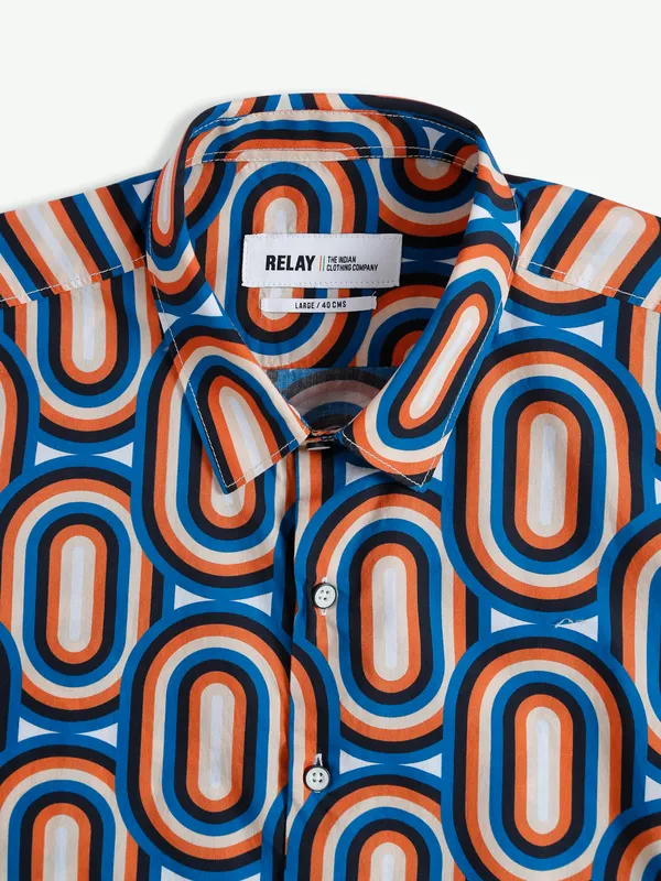Relay cotton blue and orange printed shirt