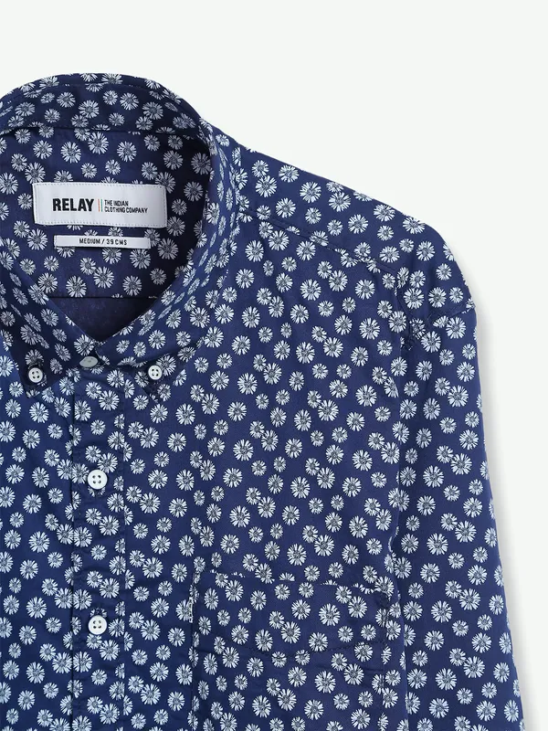 Relay cotton navy full sleeves shirt
