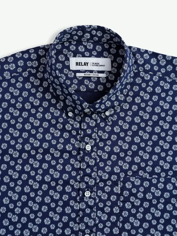 Relay cotton navy full sleeves shirt