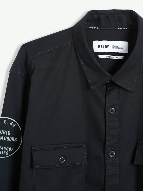 Relay full sleeves cotton black shirt