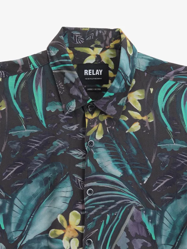 RELAY Green cotton printed shirt
