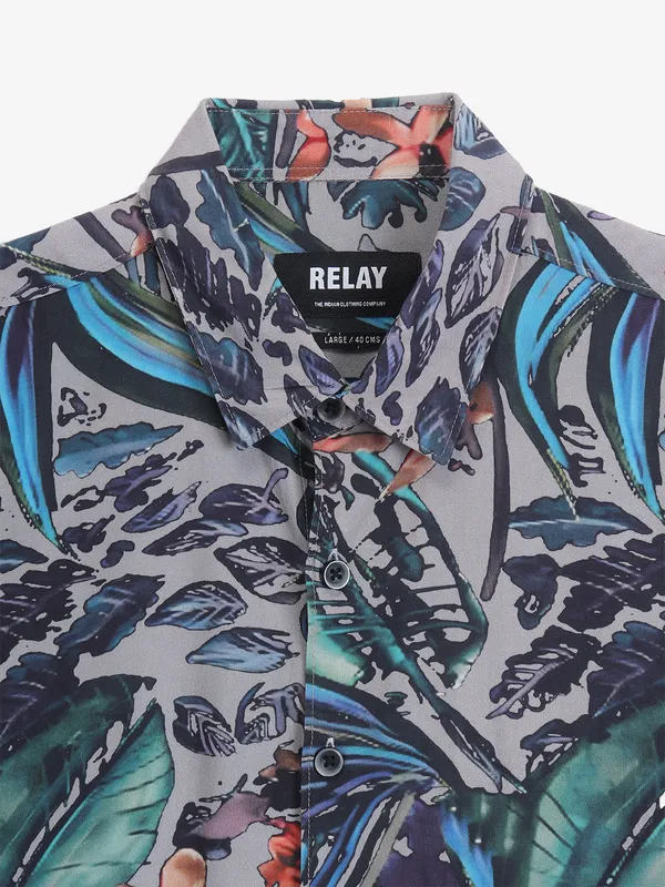 RELAY Grey cotton printed shirt