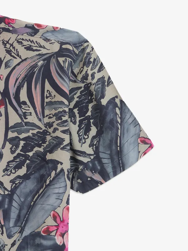 RELAY Khakhi cotton printed shirt