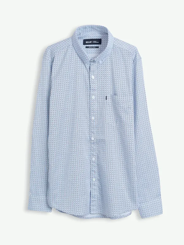 Relay light blue cotton printed shirt
