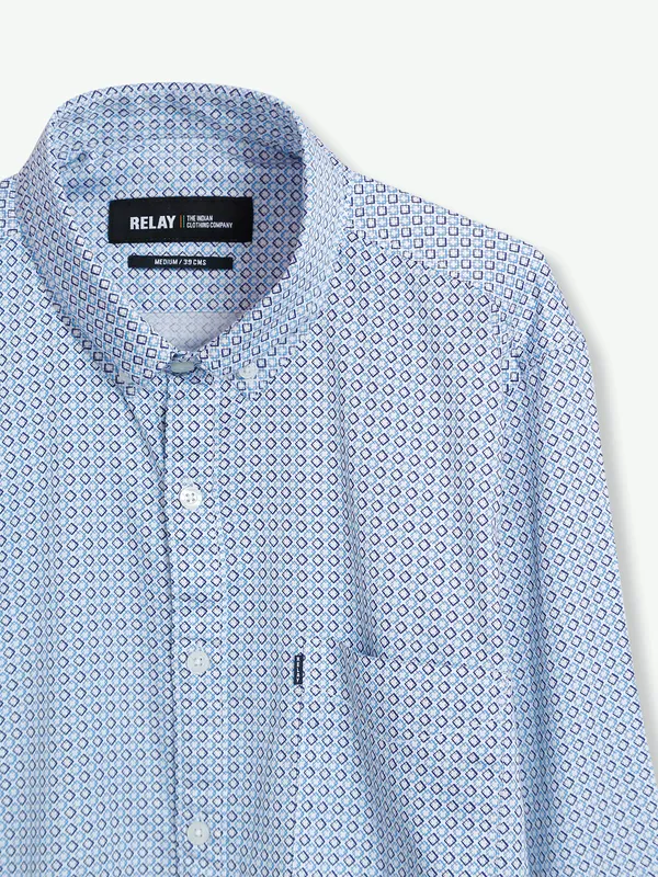 Relay light blue cotton printed shirt