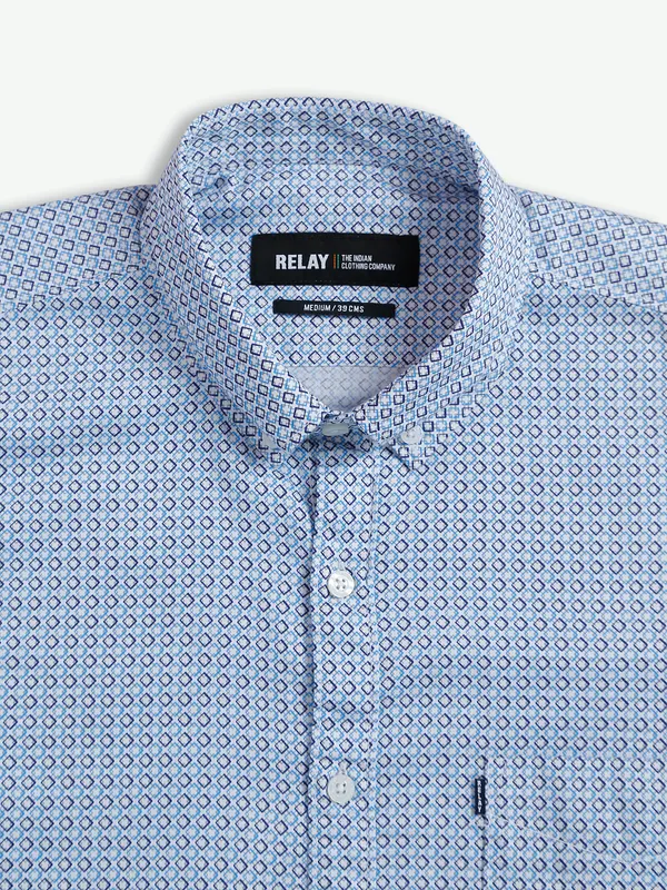 Relay light blue cotton printed shirt