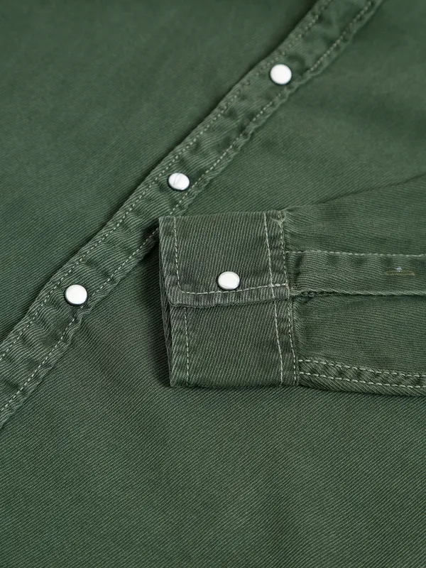 Relay military green plain denim shirt