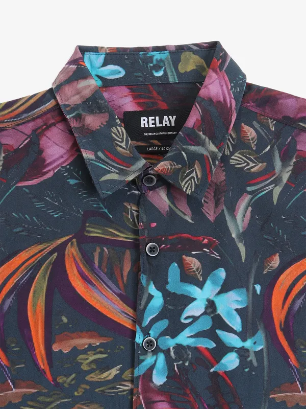 RELAY Orange cotton casual printed shirt