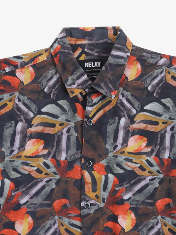 RELAY orange cotton printed shirt