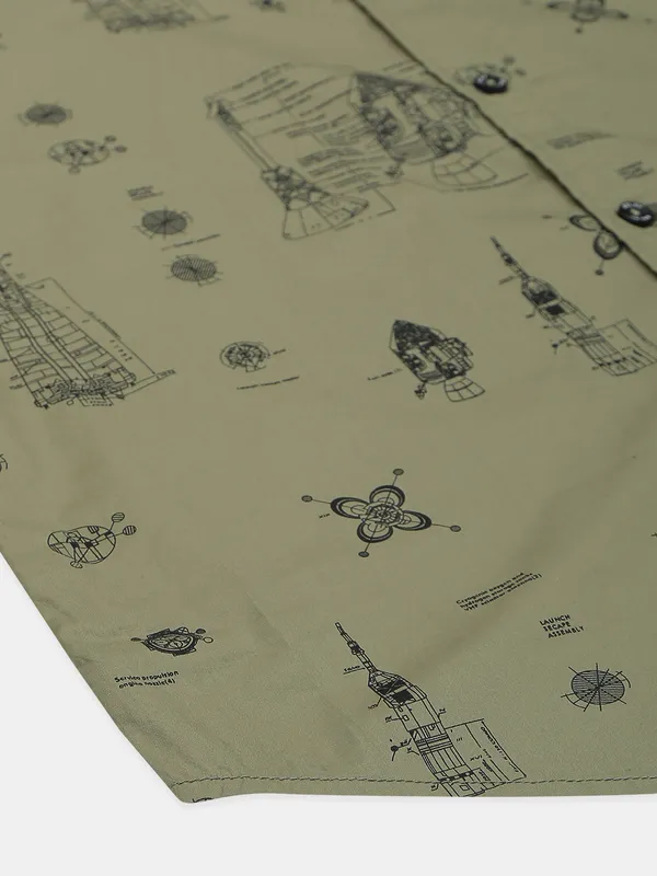 Relay printed olive green shirt for men