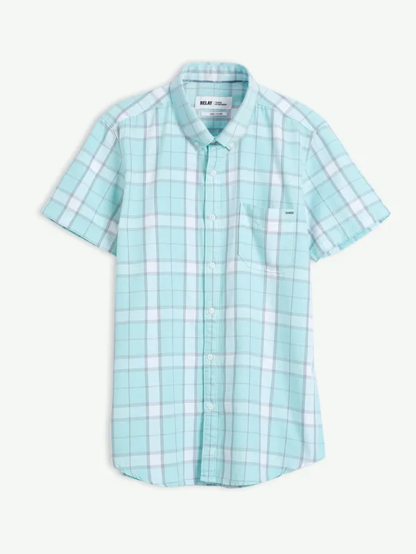 Relay sea green cotton checks shirt
