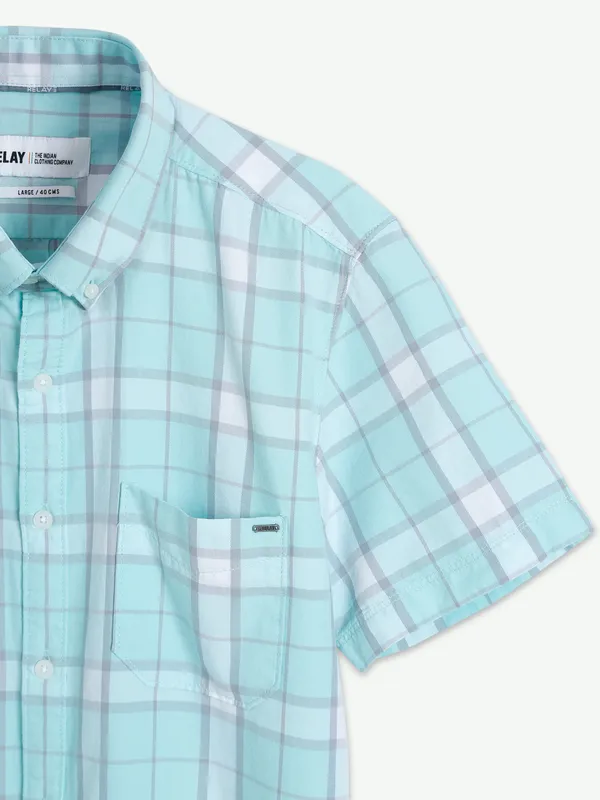 Relay sea green cotton checks shirt