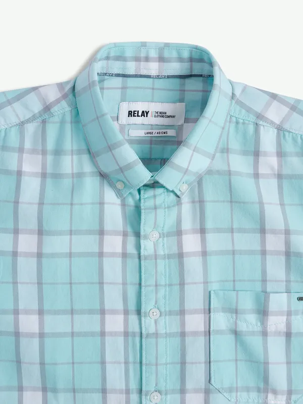 Relay sea green cotton checks shirt