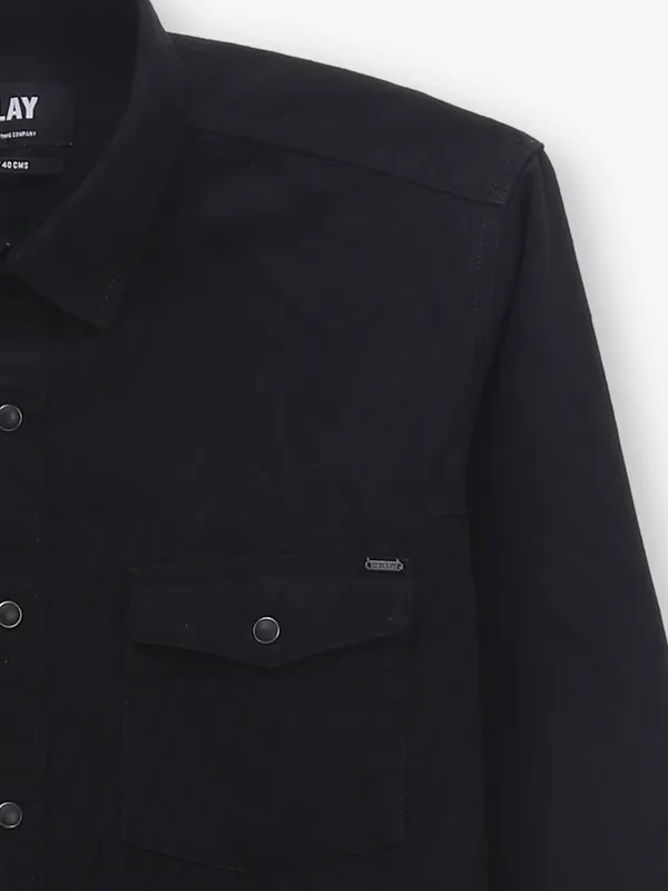 RELAY solid black cotton casual shirt