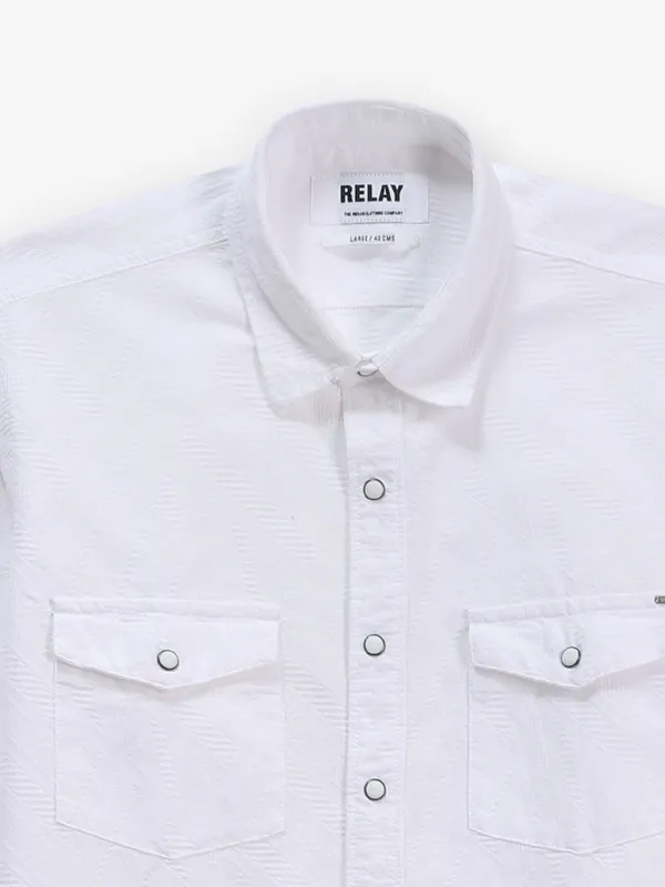 RELAY solid white cotton casual wear shirt