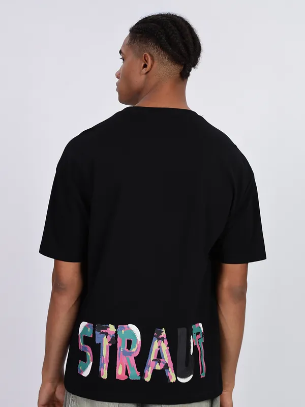 REX STRAUT black oversized round neck t-shirt for men