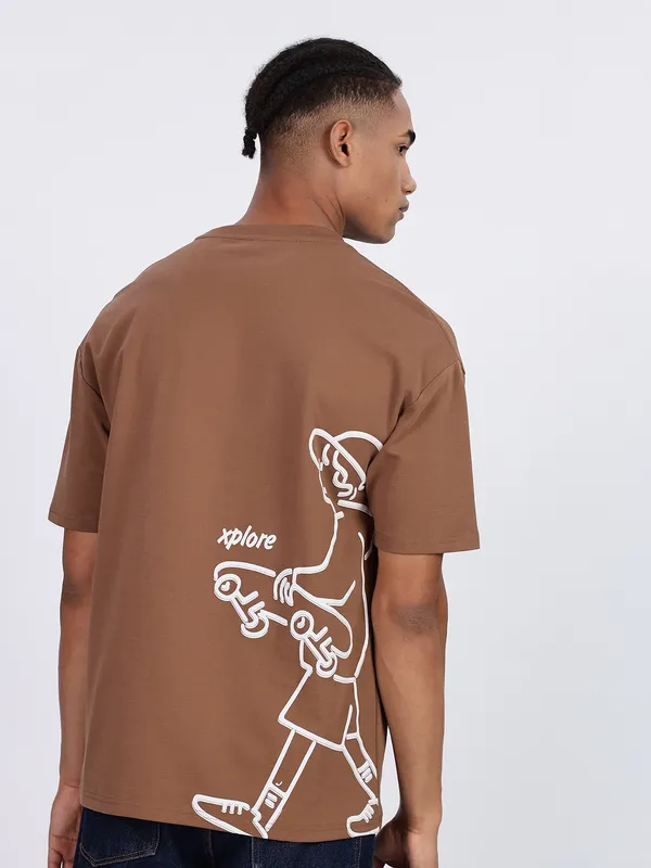 REX STRAUT brown oversized round neck t-shirt