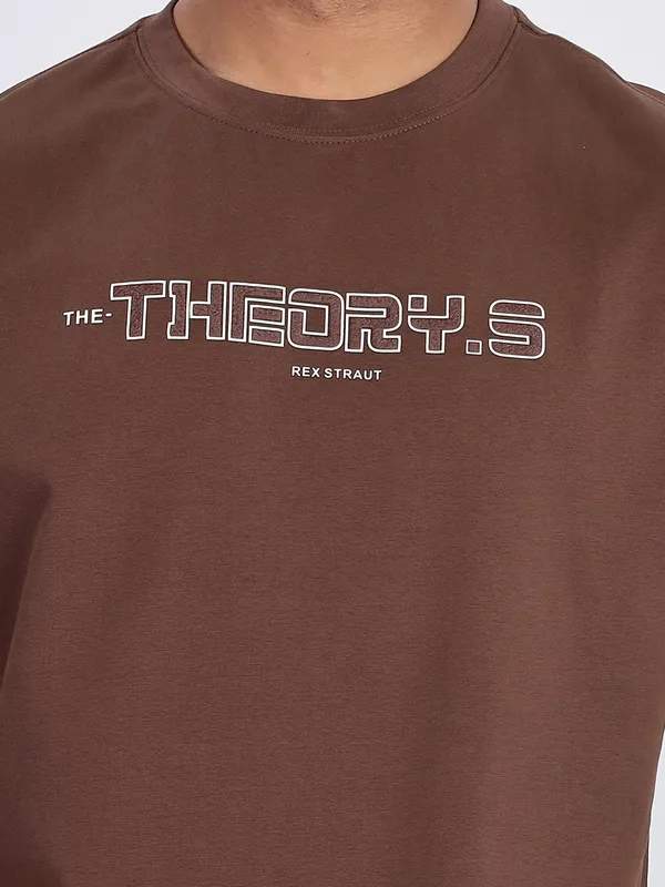 REX STRAUT brown printed oversized t-shirt
