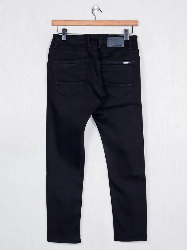 Rex Straut denim solid black jeans for men