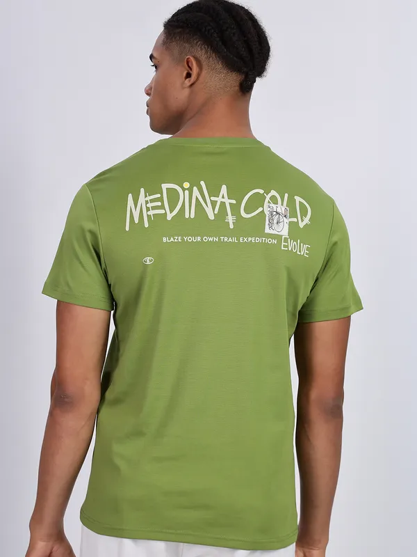 REX STRAUT green slim fit round neck t-shirt