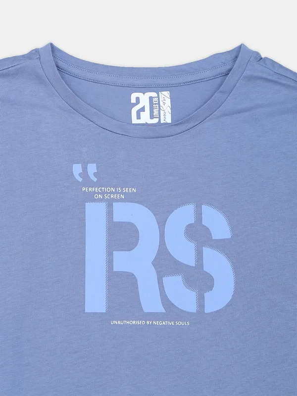 Rex Straut light blue cotton printed t shirt