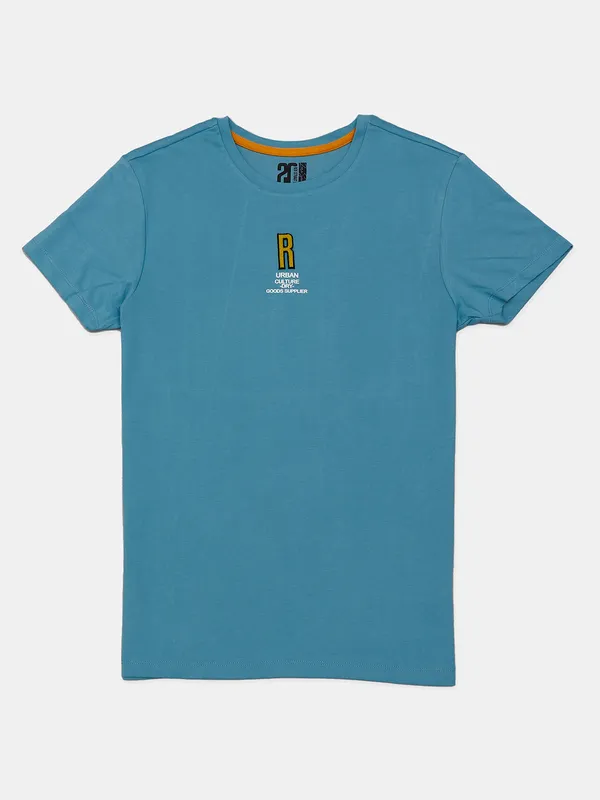 Rex Straut teal blue plain cotton slim fit t shirt