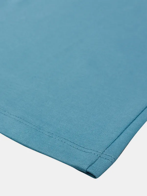 Rex Straut teal blue plain cotton slim fit t shirt