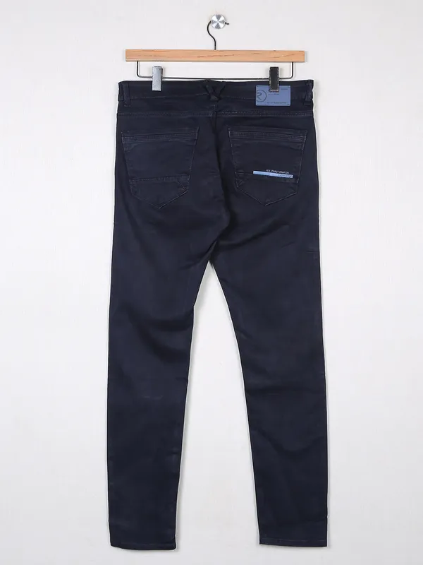 Rex Straut navy solid slim fit denim jeans for men