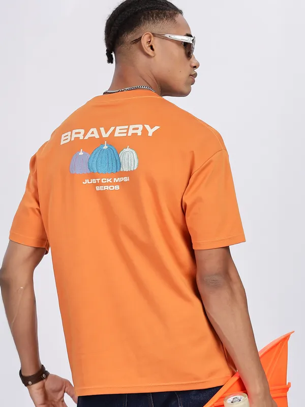 REX STRAUT orange oversized round neck t-shirt