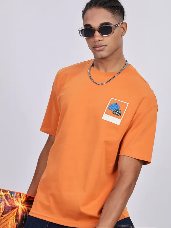 REX STRAUT orange oversized round neck t-shirt