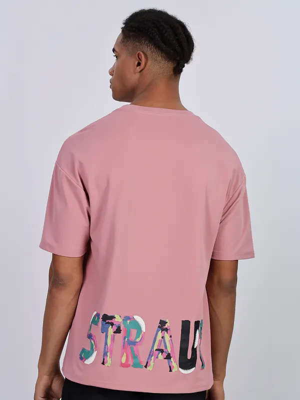 REX STRAUT pastel pink oversized round neck t-shirt