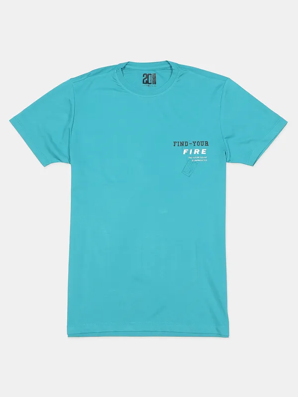 Rex Straut plain cotton sea green men t shirt