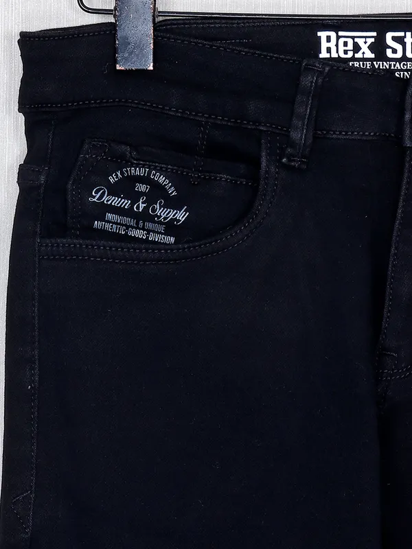 Rex Straut solid black denim slim fit jeans