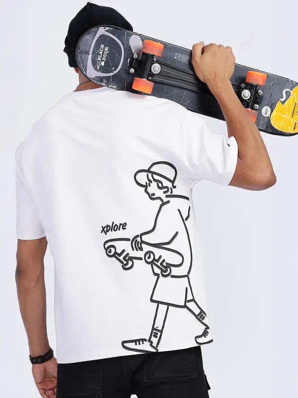 REX STRAUT white oversized round neck t-shirt