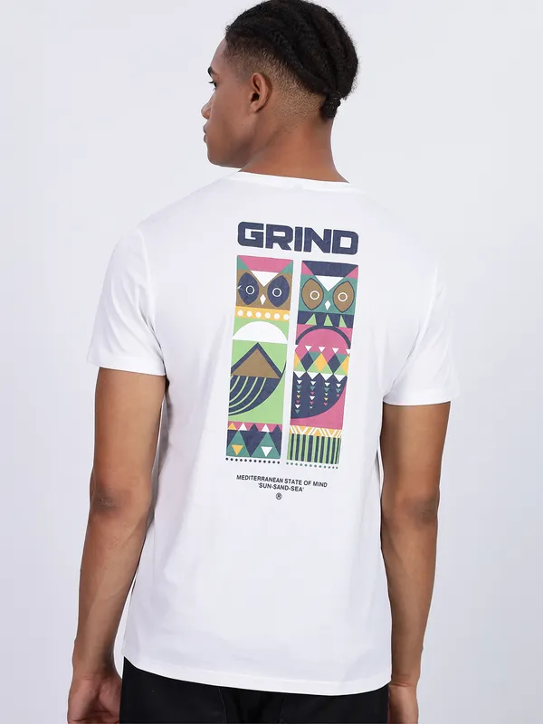 REX STRAUT white printed slim fit t-shirt