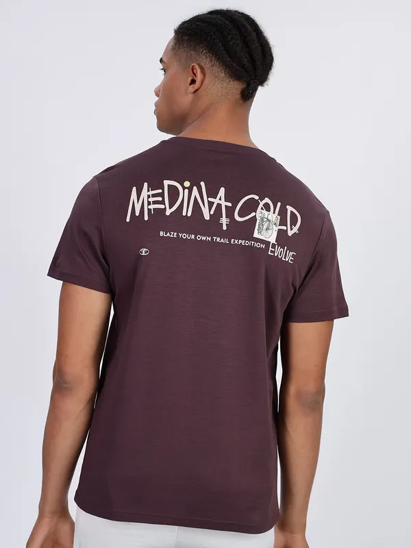 REX STRAUT wine slim fit round neck t-shirt