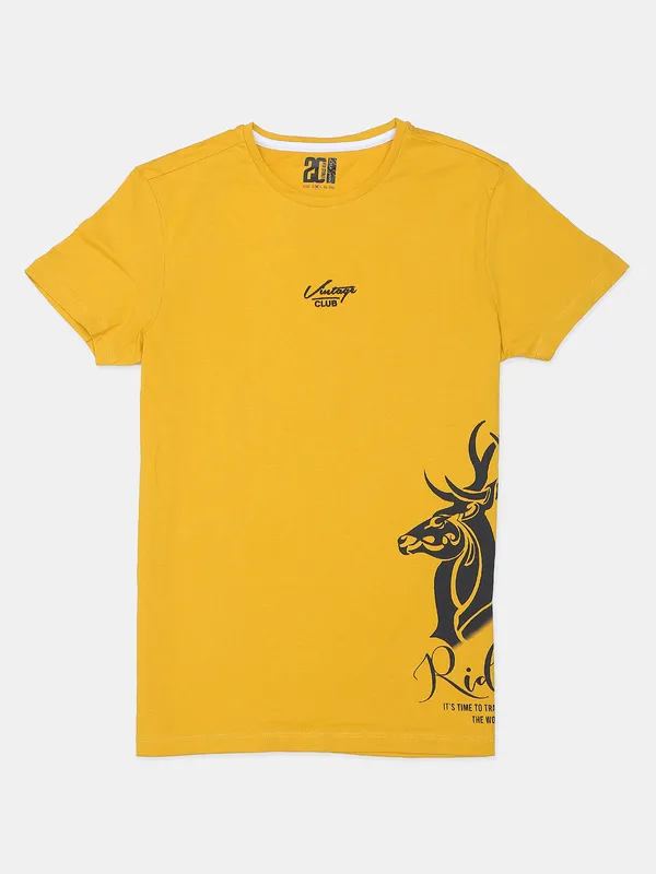 Rex Straut yellow cotton printed t shirt