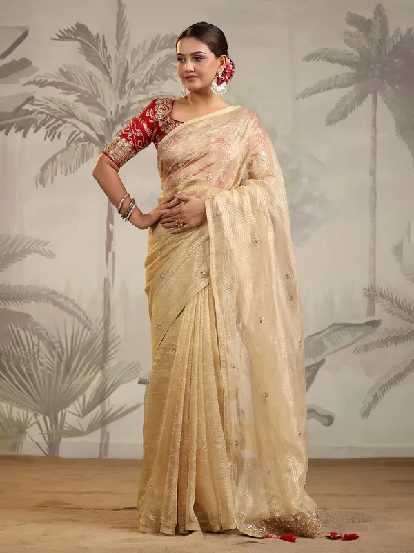 Rich beige organza saree