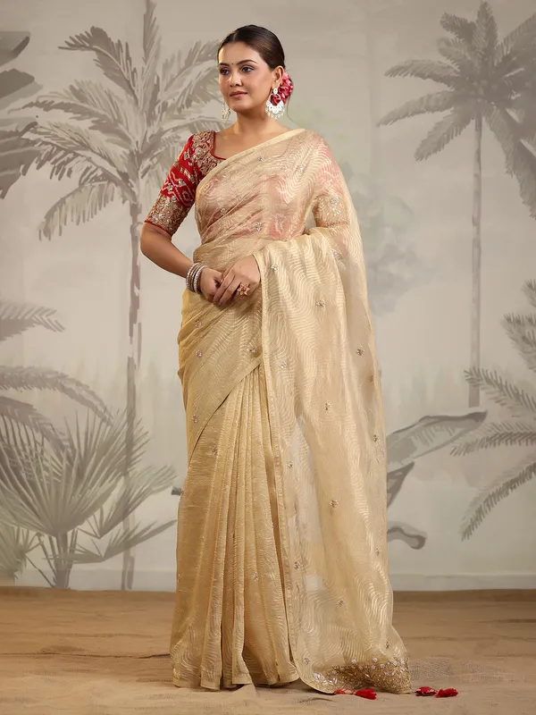 Rich beige organza saree