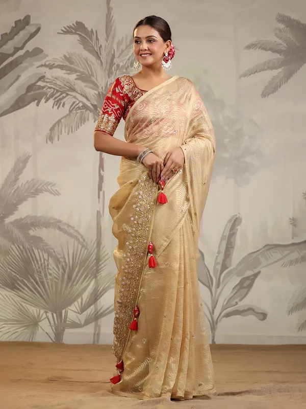 Rich beige organza saree