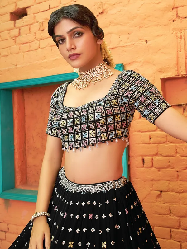 Rich black georgette wedding lehenga choli
