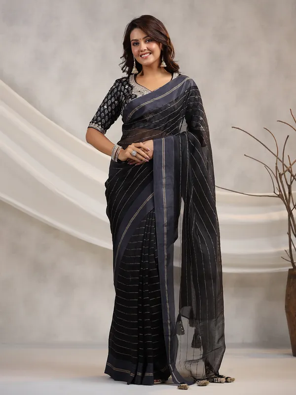Rich black organza saree