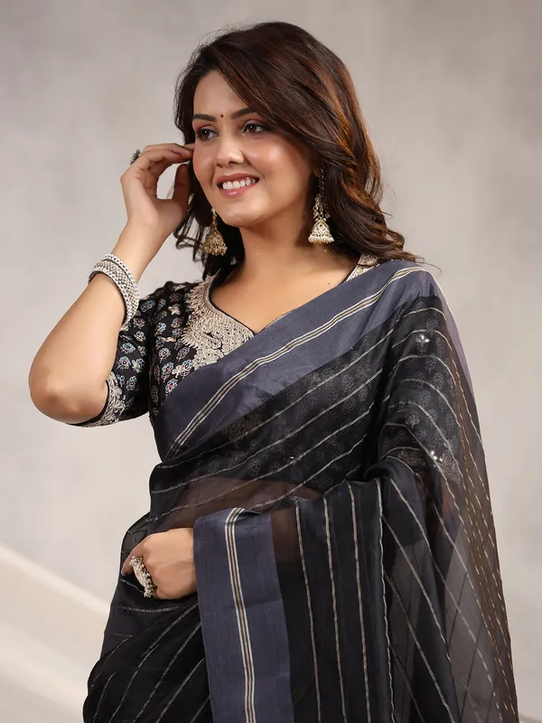 Rich black organza saree