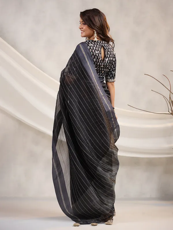 Rich black organza saree