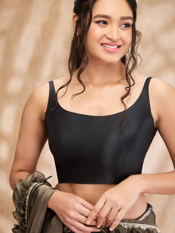 Rich black silk plain blouse